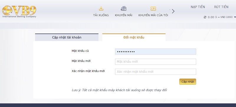 Cách giúp người chơi lấy lại mật khẩu và đổi mật khẩu tại VB9