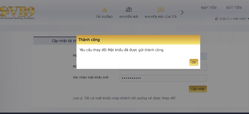 Cách giúp người chơi lấy lại mật khẩu và đổi mật khẩu tại VB9