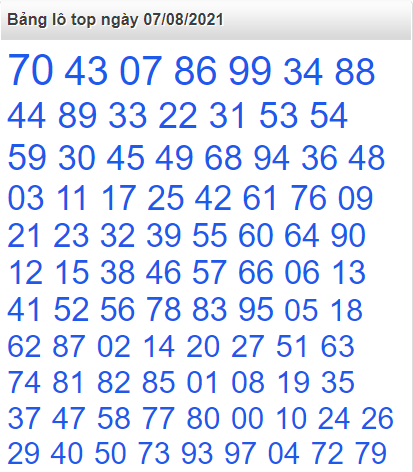 Bảng lô top miền Bắc ngày 7/8/2021