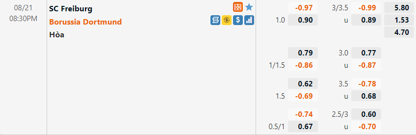 Tỷ lệ Freiburg vs Dortmund